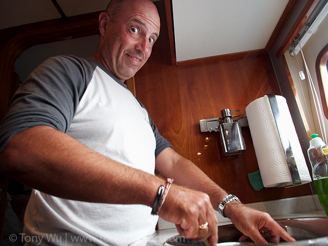 Julian Cohen cooking aboard Bella Principessa