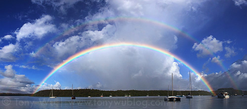 Magnificent double rainbow in Neiafu Harbour, Vava'u, Tonga