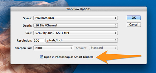 Open your RAW files as Smart Objects in Photoshop
