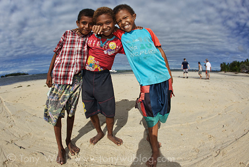 Kids on the beach at Boga Boga village, Cape Vogel, Milne Bay
