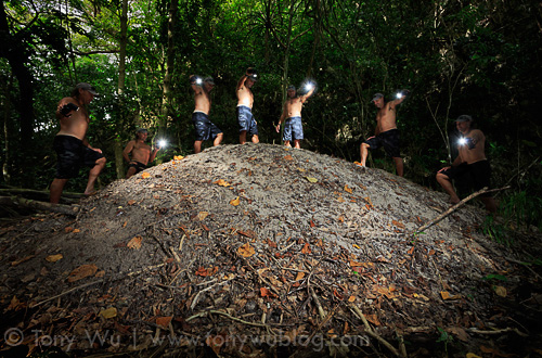 Ron Leidich with a gigantic Micronesian megapode nest in Palau